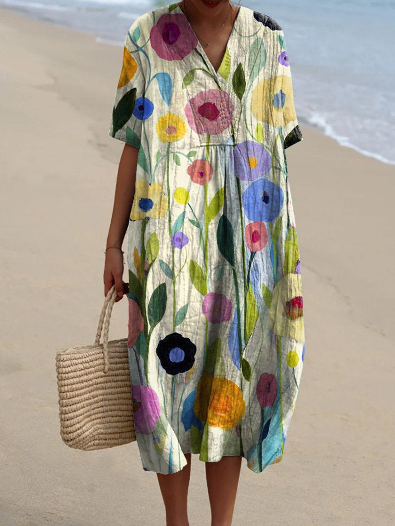Colorful Floral V-Neck Summer Dress | Serenza London