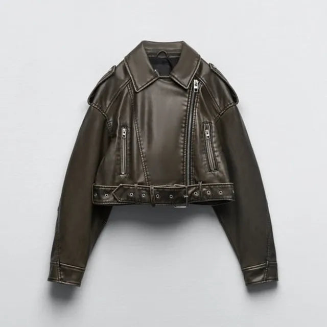Modern Cropped Biker Jacket with Zip Details | Serenza London