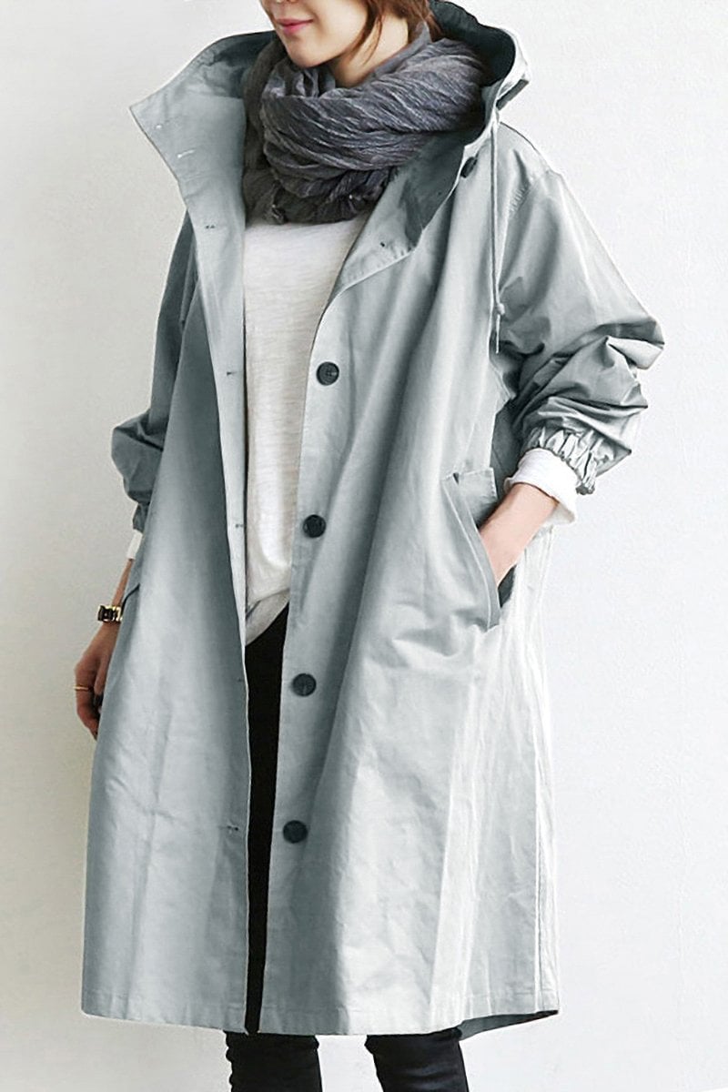 Women's Mid-Length Hooded Jacket with Button Closure | Serenza London