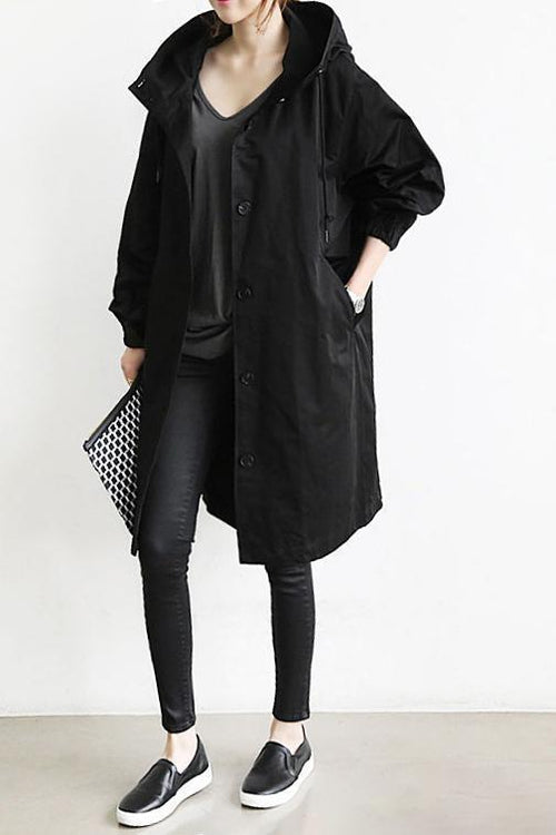 Women's Mid-Length Hooded Jacket with Button Closure | Serenza London