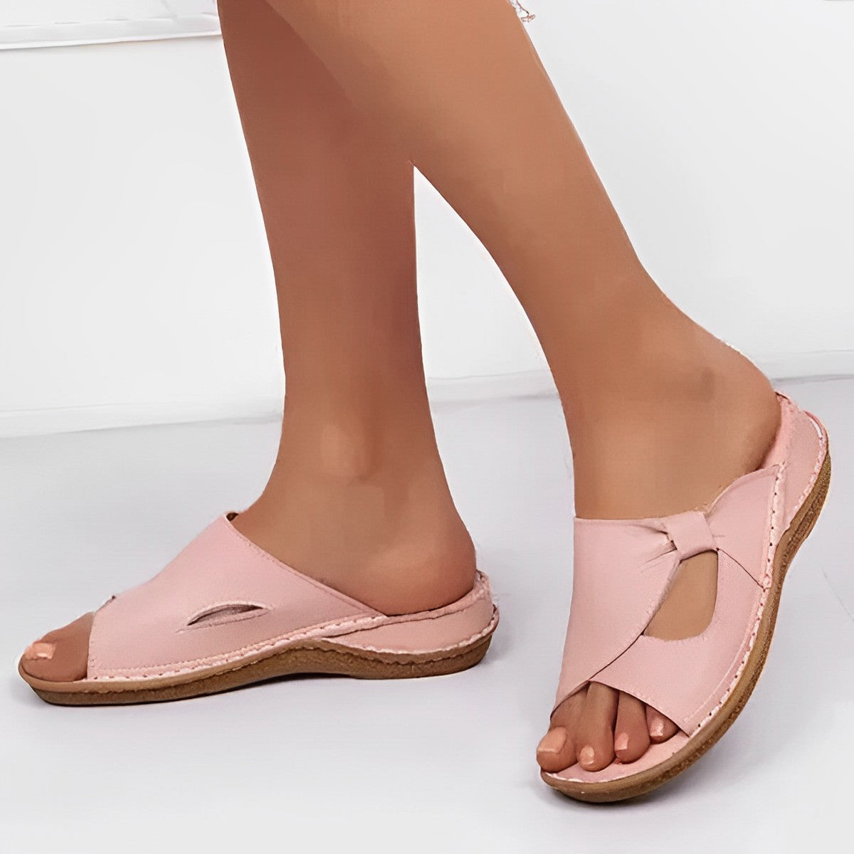 Orthopedic Vegan Leather Sandals with Cutout Design | Serenza London