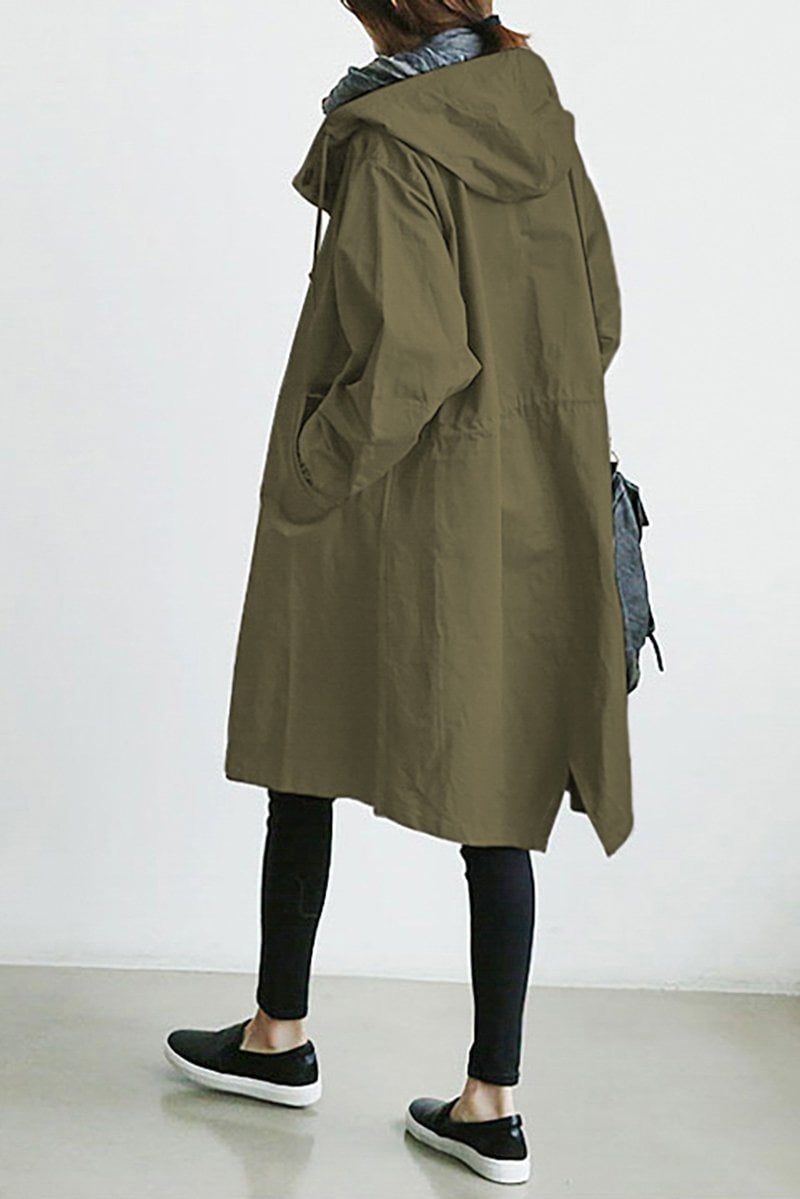 Women's Mid-Length Hooded Jacket with Button Closure | Serenza London