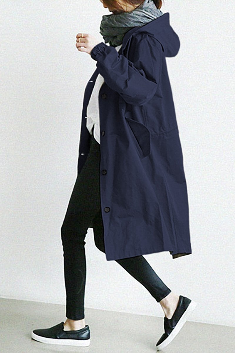 Women's Mid-Length Hooded Jacket with Button Closure | Serenza London