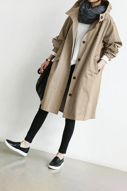 Women's Mid-Length Hooded Jacket with Button Closure | Serenza London