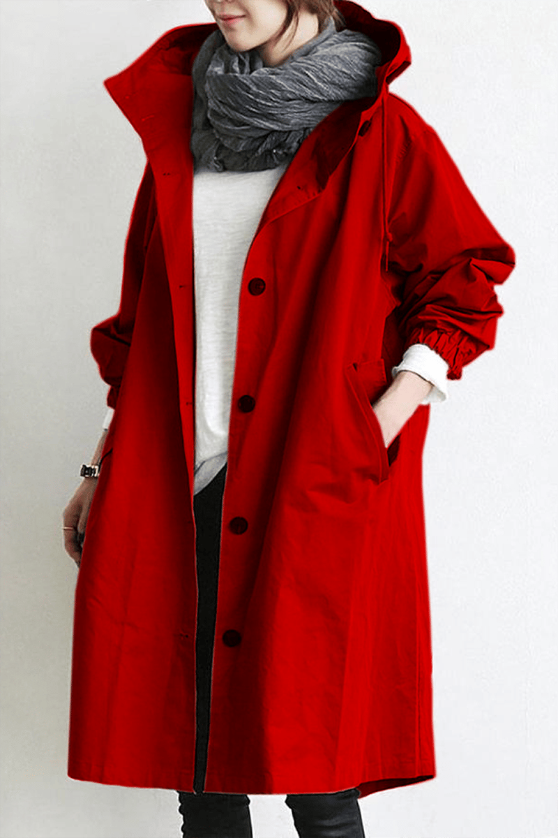 Women's Mid-Length Hooded Jacket with Button Closure | Serenza London