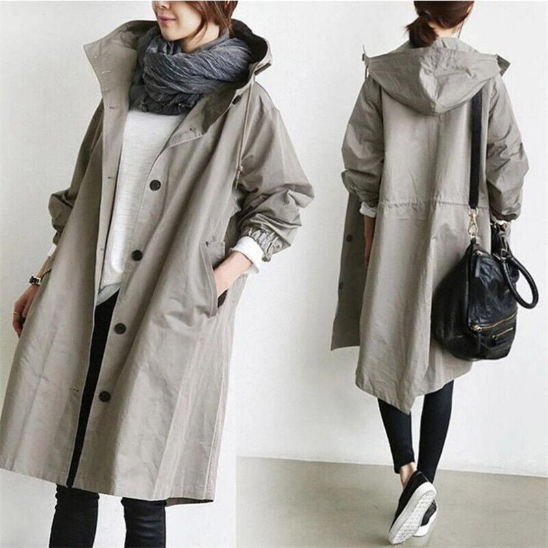 Women's Mid-Length Hooded Jacket with Button Closure | Serenza London