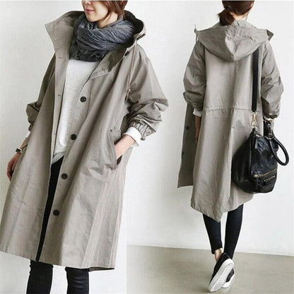 Women's Mid-Length Hooded Jacket with Button Closure | Serenza London