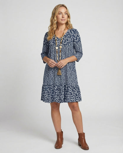 Women's Elegant V- Neck Printed Dress | Serenza London