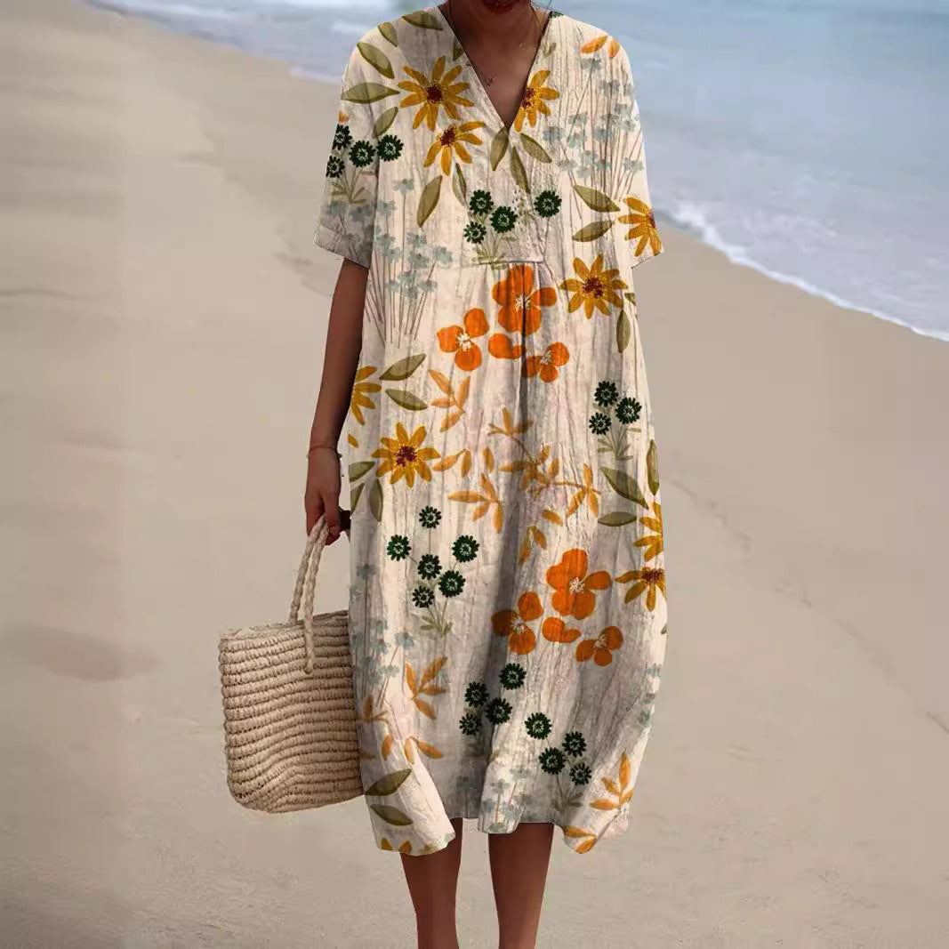 Colorful Floral V-Neck Summer Dress | Serenza London