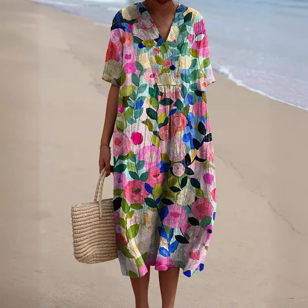 Colorful Floral V-Neck Summer Dress | Serenza London