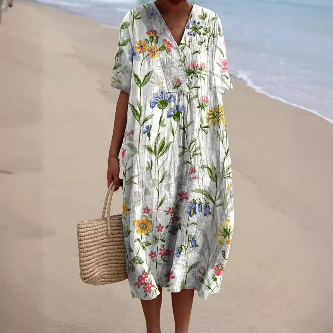Colorful Floral V-Neck Summer Dress | Serenza London