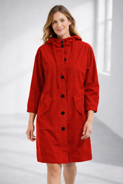 Women's Mid-Length Hooded Jacket with Button Closure | Serenza London