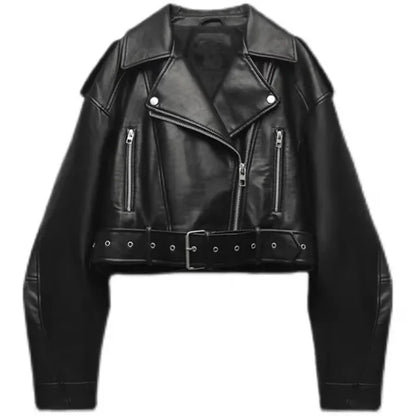 Modern Cropped Biker Jacket with Zip Details | Serenza London