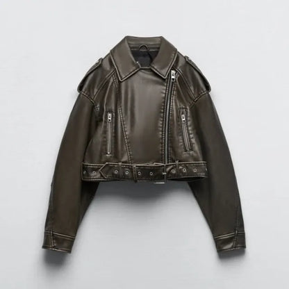 Modern Cropped Biker Jacket with Zip Details | Serenza London