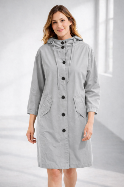 Women's Mid-Length Hooded Jacket with Button Closure | Serenza London