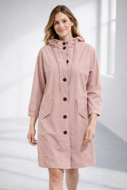 Women's Mid-Length Hooded Jacket with Button Closure | Serenza London