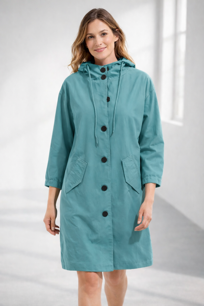 Women's Mid-Length Hooded Jacket with Button Closure | Serenza London