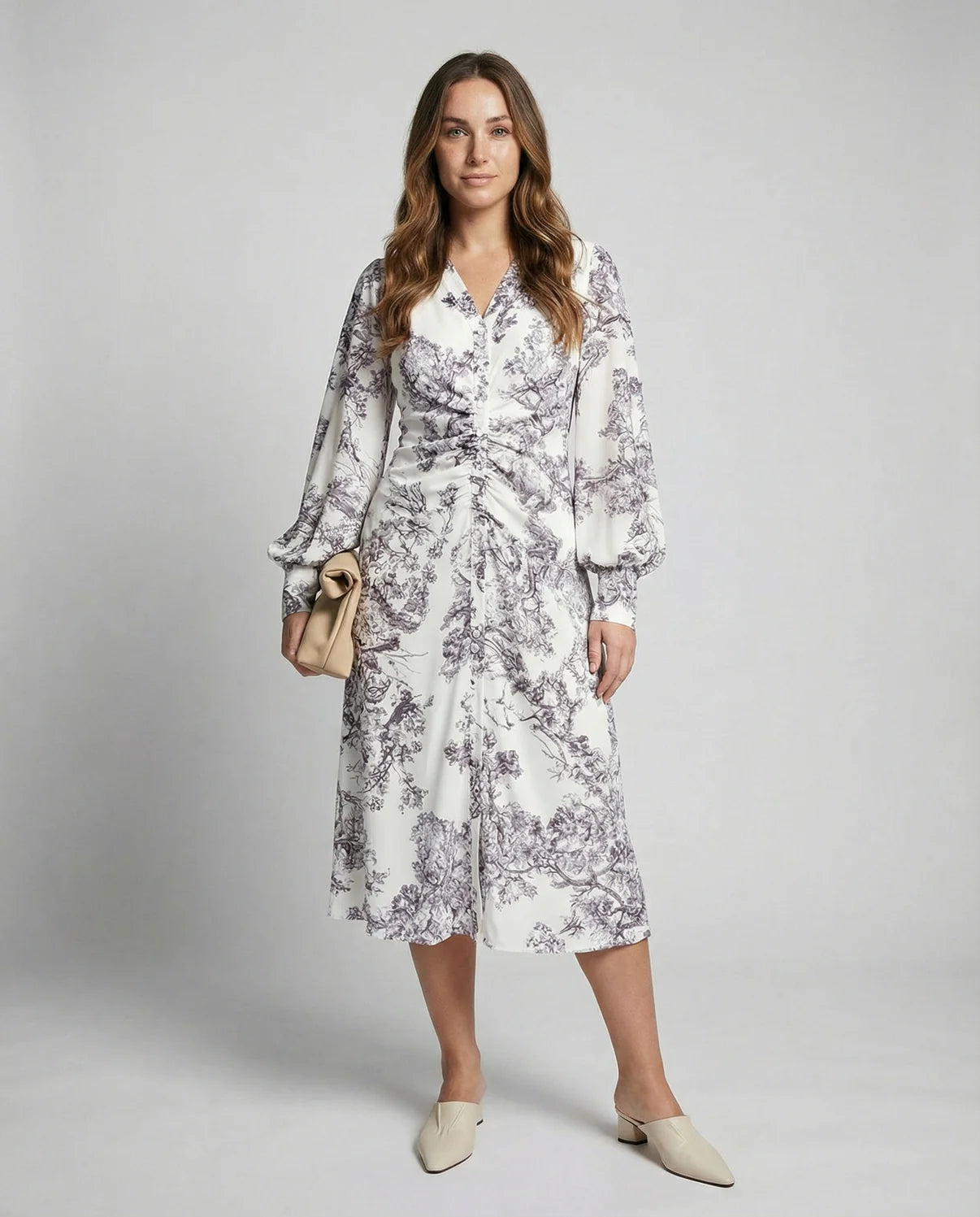 Amelia | Flowy V-neck Chiffon Dress with Drawstring Waist
