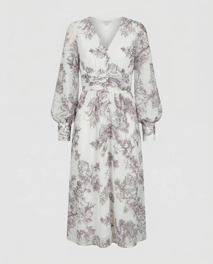 Amelia | Flowy V-neck Chiffon Dress with Drawstring Waist