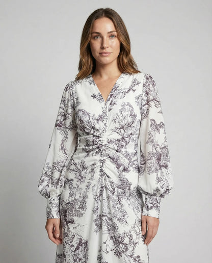 Amelia | Flowy V-neck Chiffon Dress with Drawstring Waist